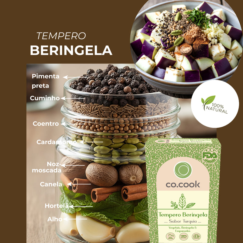 Cx 20 Tempero Funcional 100% Natural CoCook Beringela Sabor Turquia 75g