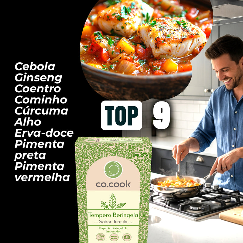 Cx 20 Tempero Funcional 100% Natural CoCook Beringela Sabor Turquia 75g
