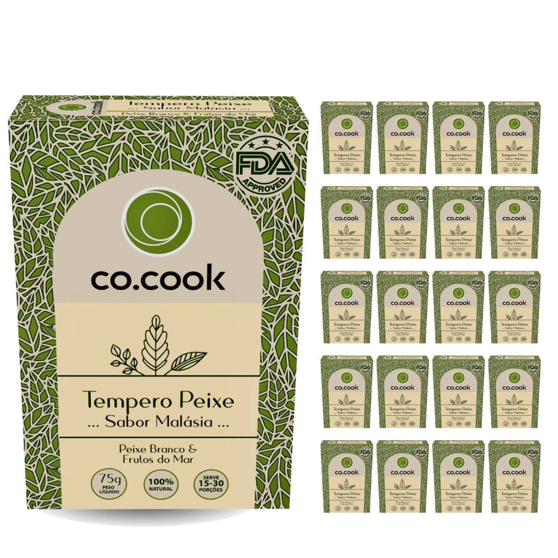 CoCook Caixa 20 Especiaria 100% Natural Tempero Peixe Sabor Malásia 75g