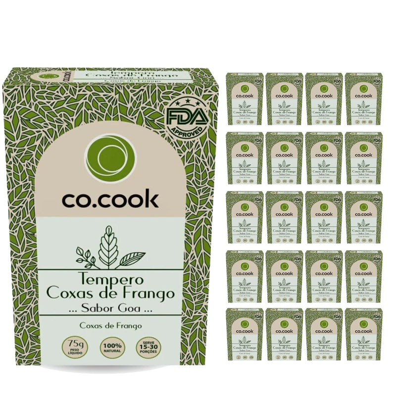 CoCook Caixa 20 Especiaria Natural Tempero Coxas de Frango Sabor Goa 75g