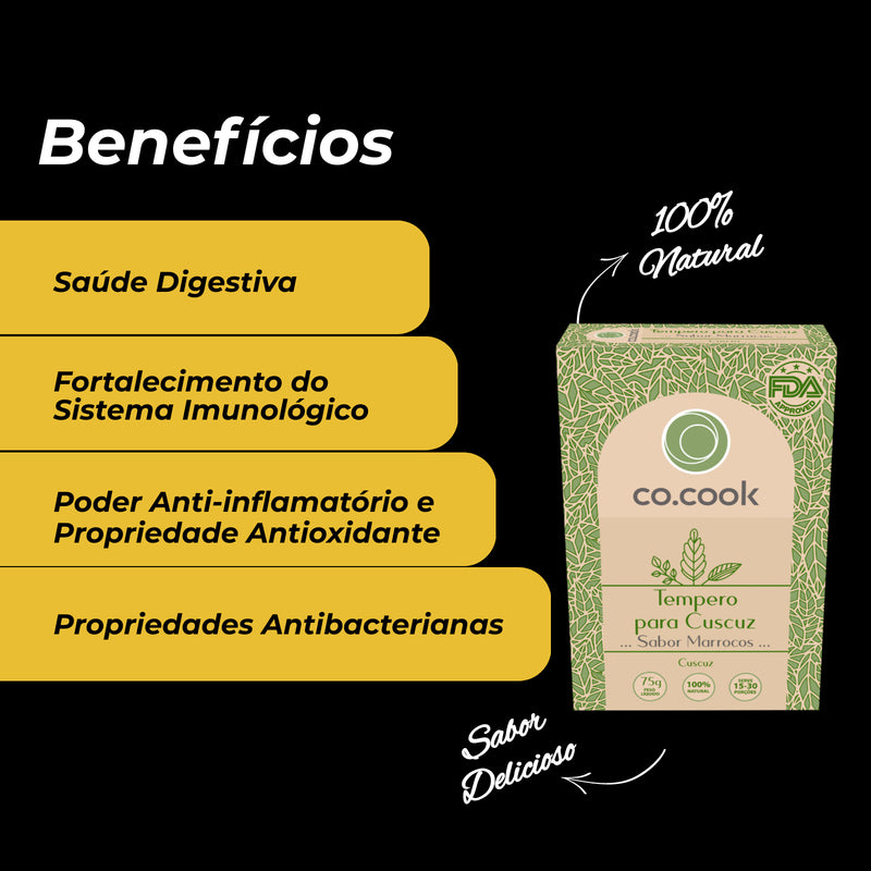 Tempero Funcional 100% Natural CoCook Cuscuz Sabor Marrocos 75g