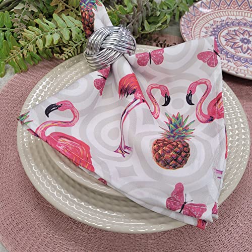 Kit 4 Guardanapo de Tecido Flamingo Abacaxi 40cmx40cm