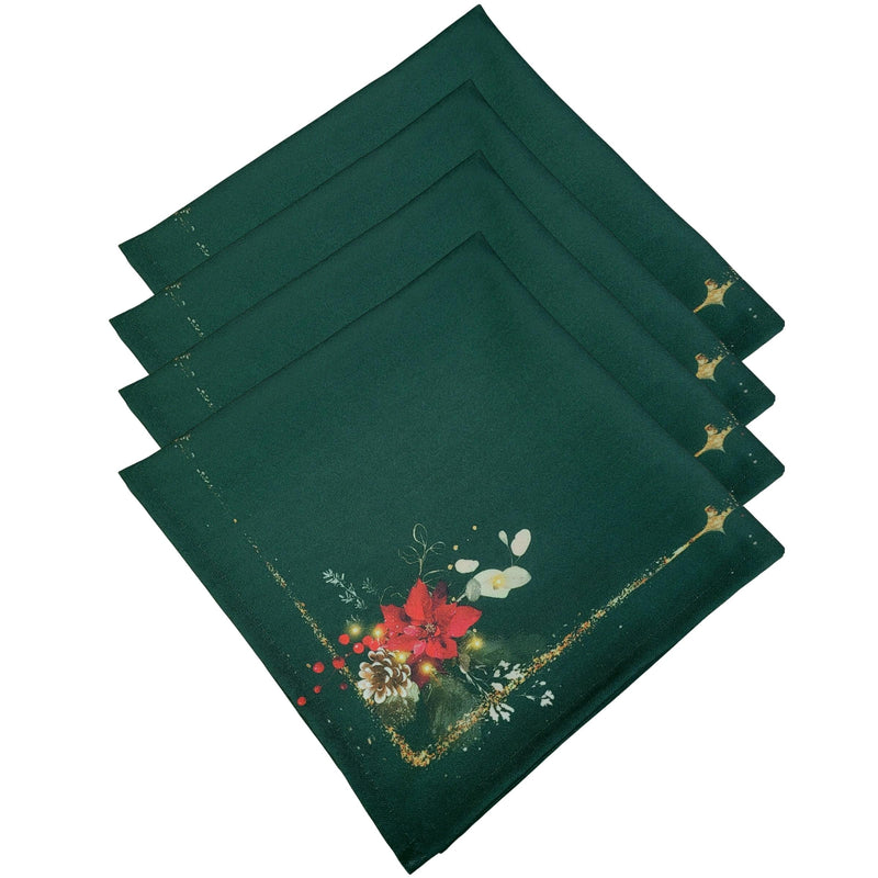 Kit 4 Guardanapos de Tecido Arranjo de Natal Verde 40cmx40cm