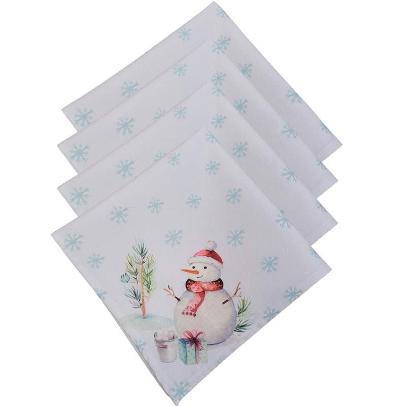 Kit 4 Guardanapos de Tecido Boneco de Neve Branco 40cmx40cm