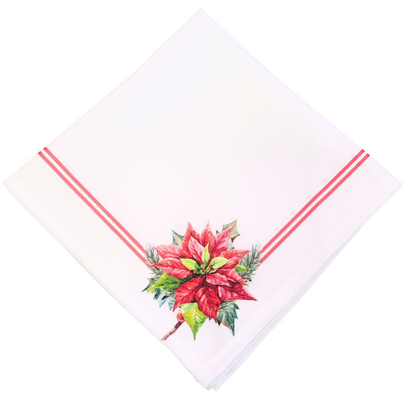 Kit 4 Guardanapos de Tecido Flor de Natal Canto Branco 40cmx40cm