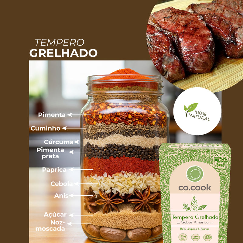 Kit 3 Temperos Funcionais Co.Cook – Jerk, Grelhado e Arrabiata | 100% Natural, Zero Glúten, Zero Lactose, Zero Conservantes, Zero Corantes, Zero Sódio