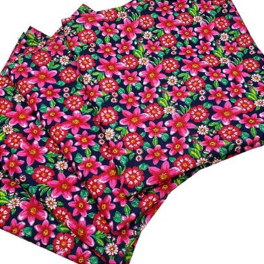 Kit 4 Guardanapos de Tecido Floral Vibe Algodão 39cmx39cm