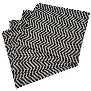 Kit 4 Guardanapos de Tecido Chevron Preto Cinza 39cmx39cm