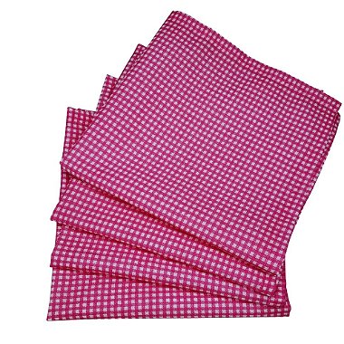 Kit 4 Guardanapos de Tecido Algodão Xadrez Pequeno Rosa 39cmx39cm