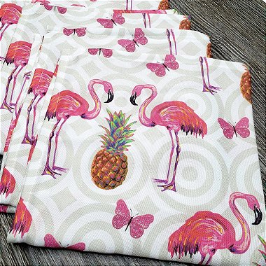 Kit 4 Guardanapo de Tecido Flamingo Abacaxi 40cmx40cm