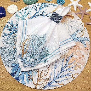 Kit 4 Guardanapo de Tecido Oxford Coral Azul 40cmx40cm