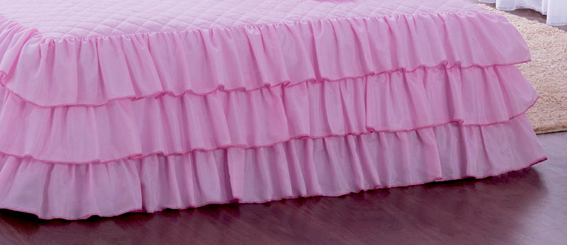 Kit Colcha com babado Sofia Casal 04 peças Rosa