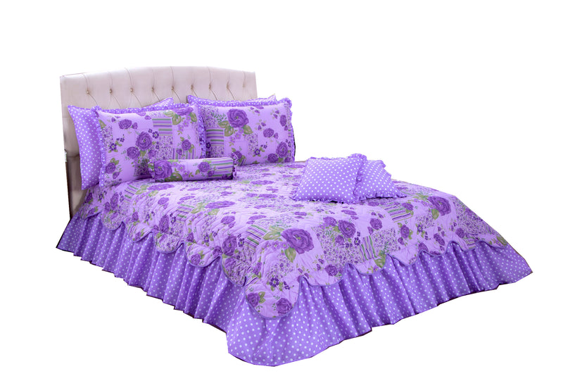 Kit Colcha Cobre Leito Belize Casal Queen 06 Pçs Floral Lilas