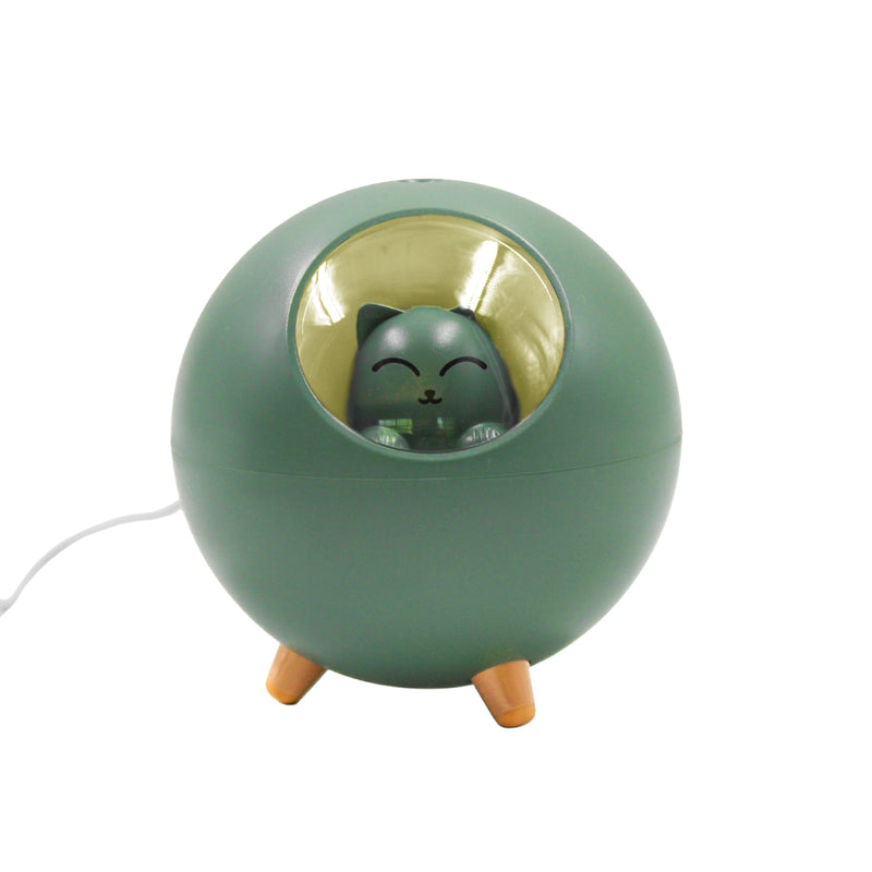 Umidificador De Ar Luminaria USB Difusor Aromatizador Esfera Gatinho Verde