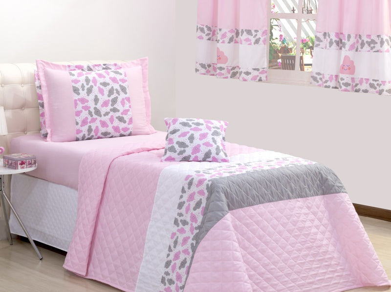 Cobreleito Nuvem Rosa Solteiro 03 pçs