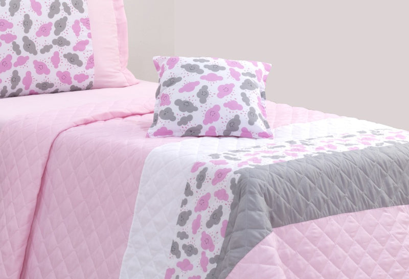 Cobreleito Nuvem Rosa Solteiro 03 pçs