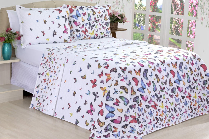 KIT COBRELEITO BORBOLETAS DUPLA FACE QUEEN SIZE 03 PÇS