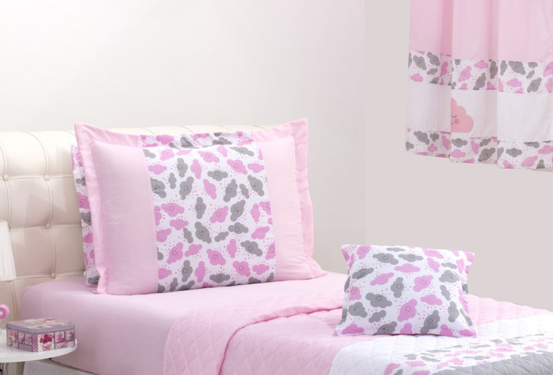 Cobreleito Nuvem Rosa Solteiro 03 pçs