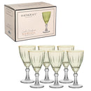 Set 6 Taças Para Água e Vinho De Vidro Dominic Verde Com Borda Dourada 275ml