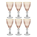 Set 6 Taças Para Água e Vinho De Vidro Dominic Rosa Com Borda Dourada 275ml