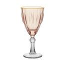 Set 6 Taças Para Água e Vinho De Vidro Dominic Rosa Com Borda Dourada 275ml