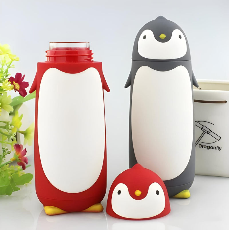 Garrafa Térmica Infantil Formato Pinguim 300ml -  Cor:Vermelho