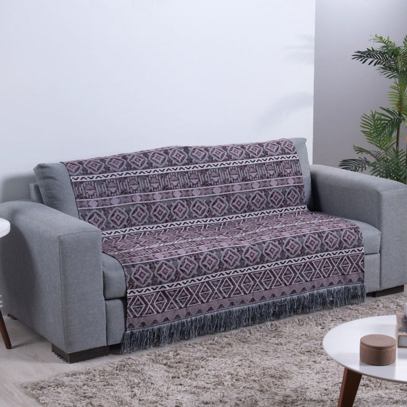 Manta Para Sofá Com Franja Luxor 1 Peça 2,10m x 1,35m 60% Algodão / 40% Poliéster Tecido Jacquard - Vinho Geométrico