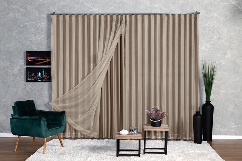 Cortina Microfibra com voil 6,00 cm x2,50 cm Para Varão Simples  - Cor:Avelã