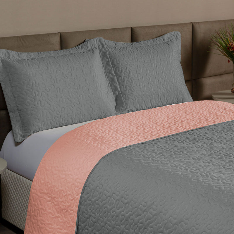 Cobre Leito Queen 3 Peças Clara 100% Poliéster Cor:CinzaRosê