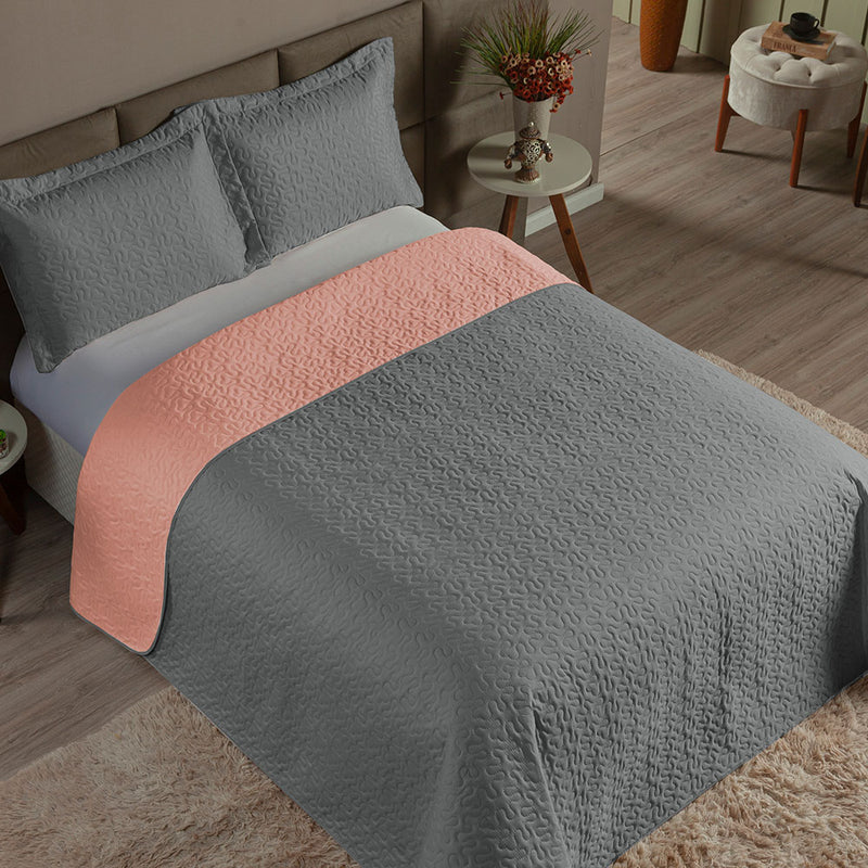 Cobre Leito Queen 3 Peças Clara 100% Poliéster Cor:CinzaRosê