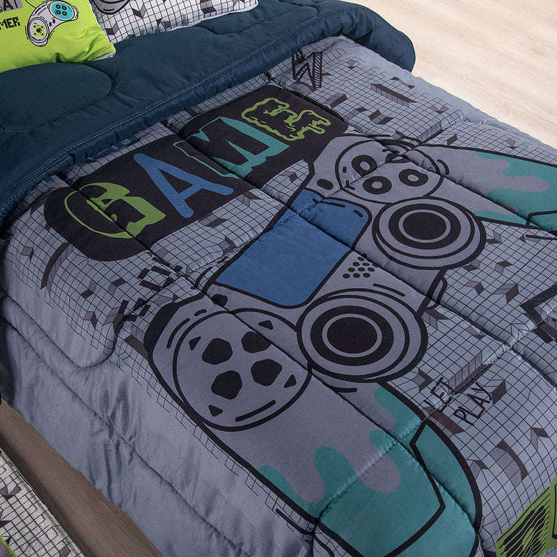 Kit Edredom Solteiro 5 Peças Game Juvenil 100% Poliéster Hipercal 400 Fios