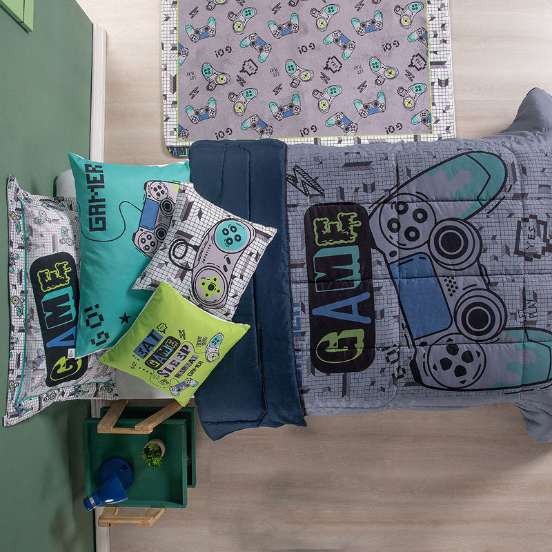 Kit Edredom Solteiro 5 Peças Game Juvenil 100% Poliéster Hipercal 400 Fios