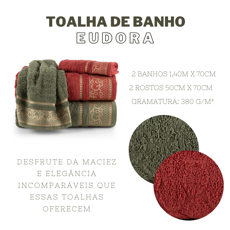 Jogo de Banho Eudora 4 Peças  - Cor:Tango e Oliva (Vinho e Verde)