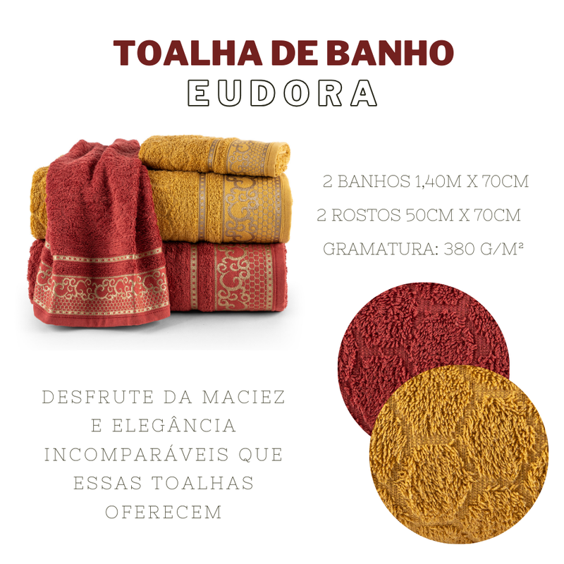 JOGO DE BANHO EUDORA 4 PEÇAS - Cor:Ocre e Tango (Amarelo e Vinho)