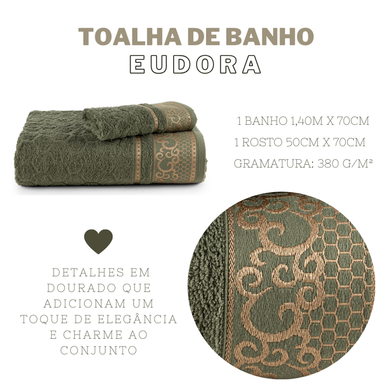 JOGO DE BANHO EUDORA 2 PEÇAS - Cor:Oliva (Verde) (800EUD841)