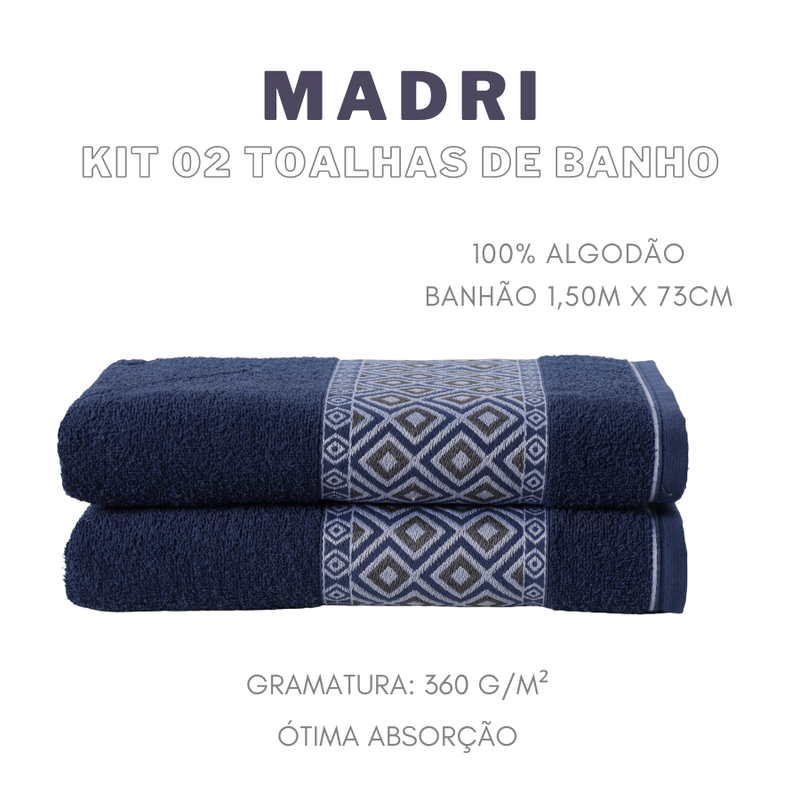 Kit 2 Toalhas Madri Blumen Azul Marinho