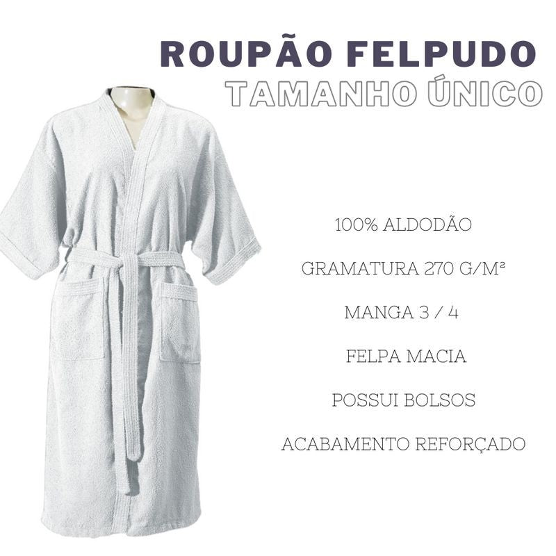 ROUPÃO FELPUDO ADULTO UNITARIO - Cor:Branco