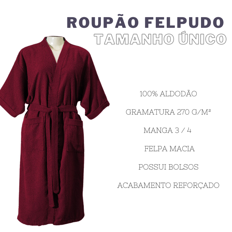 ROUPÃO FELPUDO ADULTO UNITÁRIO - Cor:Vermelho Real