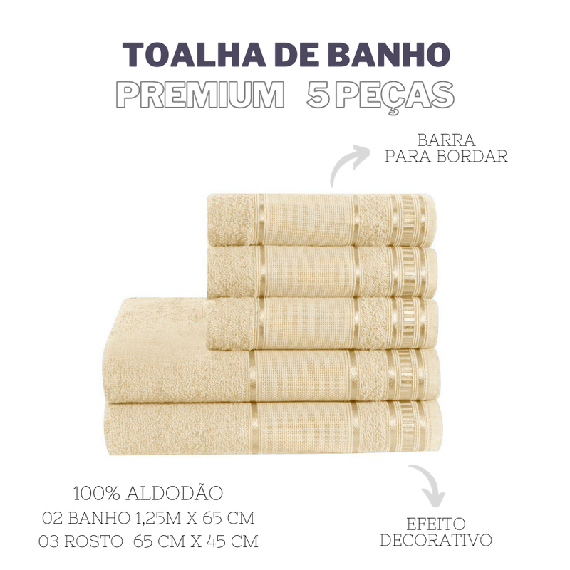 JOGO DE BANHO PREMIUM 5 PEÇAS - Cor:Baunilha (Amarelo Claro)