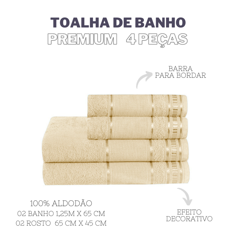 JOGO DE BANHO PREMIUM 4 PEÇAS - Cor:Baunilha (Amarelo Claro) (800PREMIUM4705)