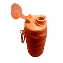 Garrafa Silicone Dobrável Retrátil 500 mL Tampa Rosca com Mosquetão Laranja