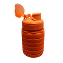 Garrafa Silicone Dobrável Retrátil 500 mL Tampa Rosca com Mosquetão Laranja
