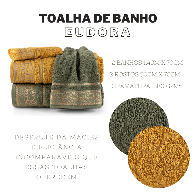 JOGO DE BANHO EUDORA 4 PEÇAS - Cor:Ocre e Oliva Amarelo e Verde