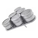 Porta Condimentos E Tempero Magnético em Inox com 6 Potes Com Imã para geladei