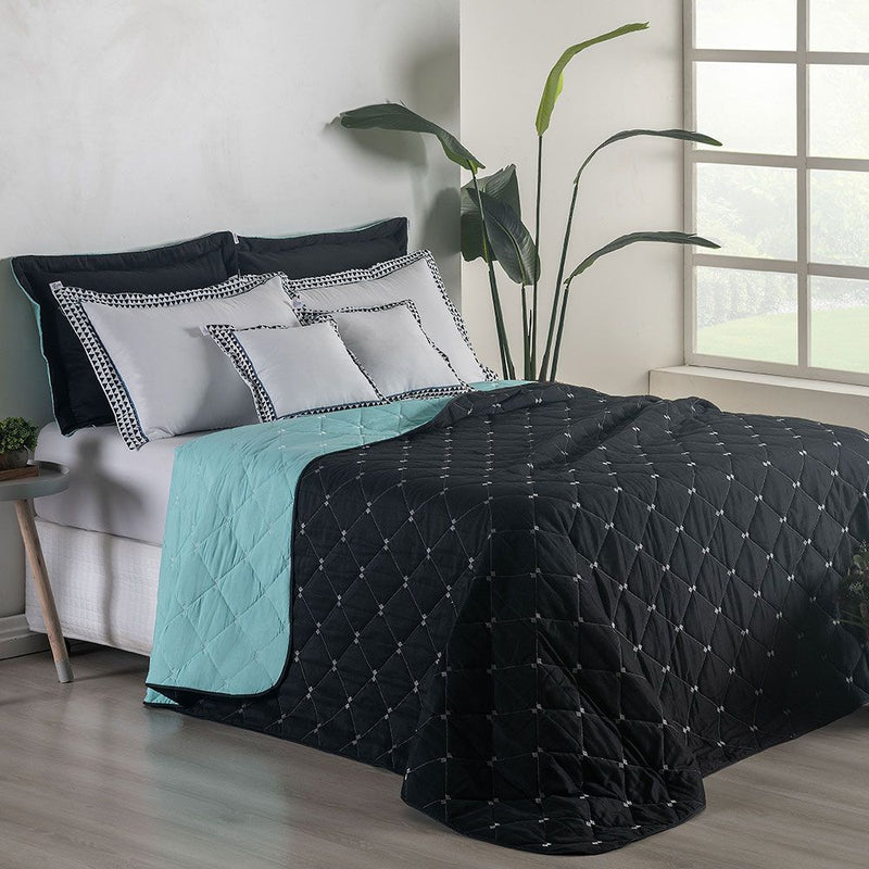 Kit Cobre Leito Dupla Face Casal Padrão Bordado Renove Hipercal 400 Fios