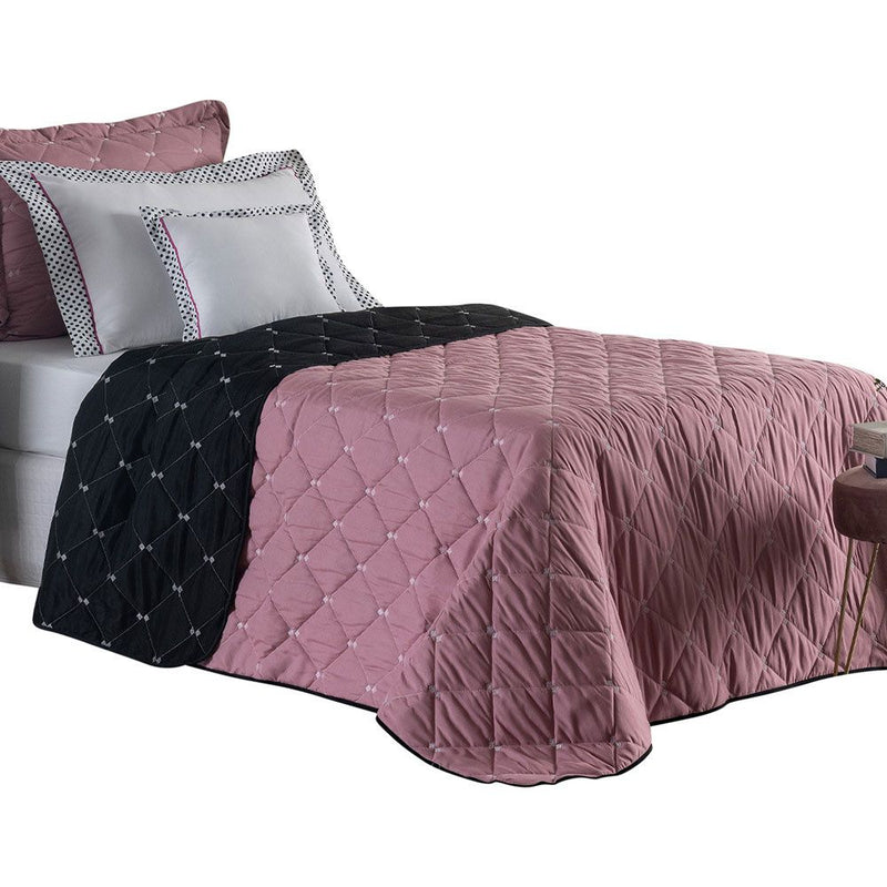 Kit Cobre Leito Dupla Face Solteiro Bordado Renove Hipercal 400 Fios Cor:rosê