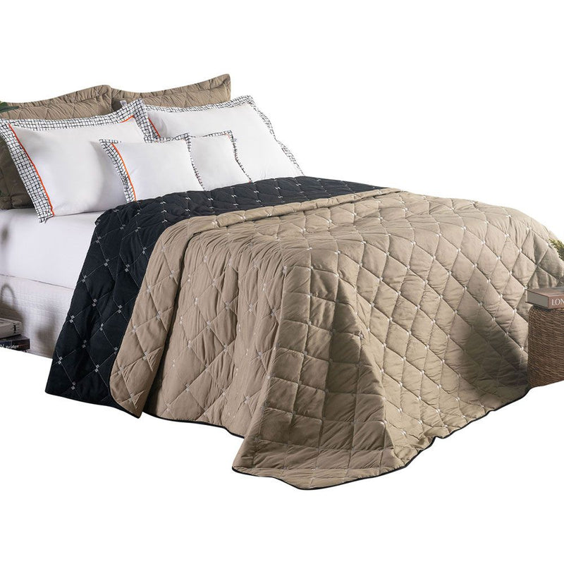 Kit Cobre Leito Dupla Face Casal Padrão Bordado Renove Hipercal 400 Fios