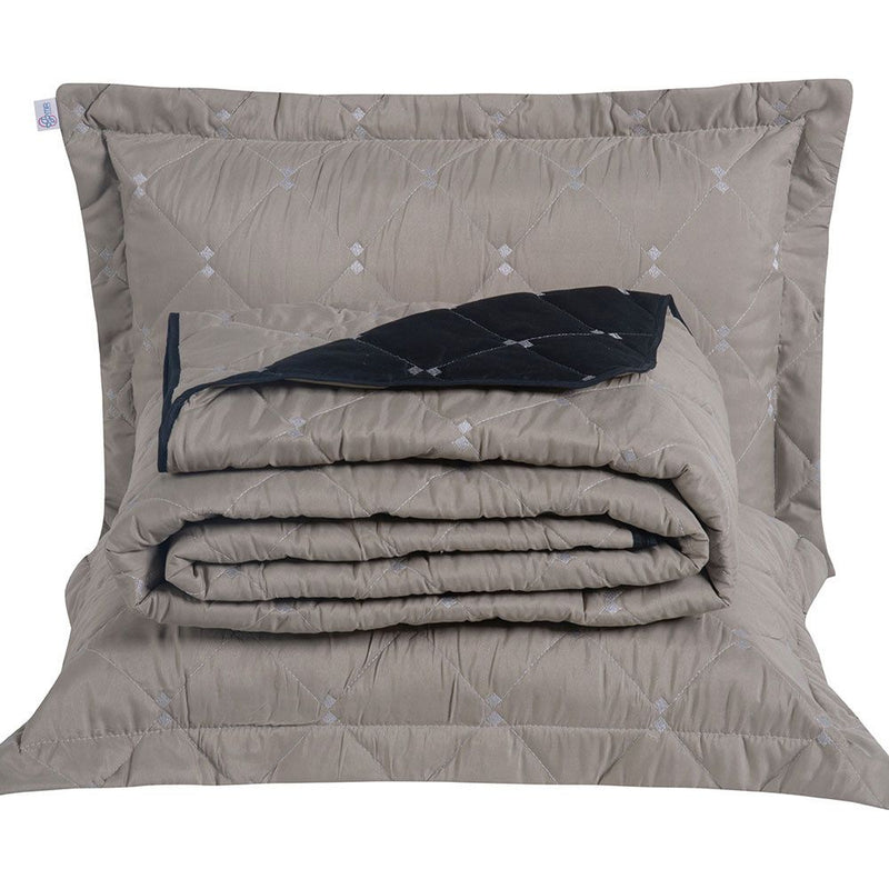 Kit Cobre Leito Dupla Face Casal Padrão Bordado Renove Hipercal 400 Fios Cor:cáqui