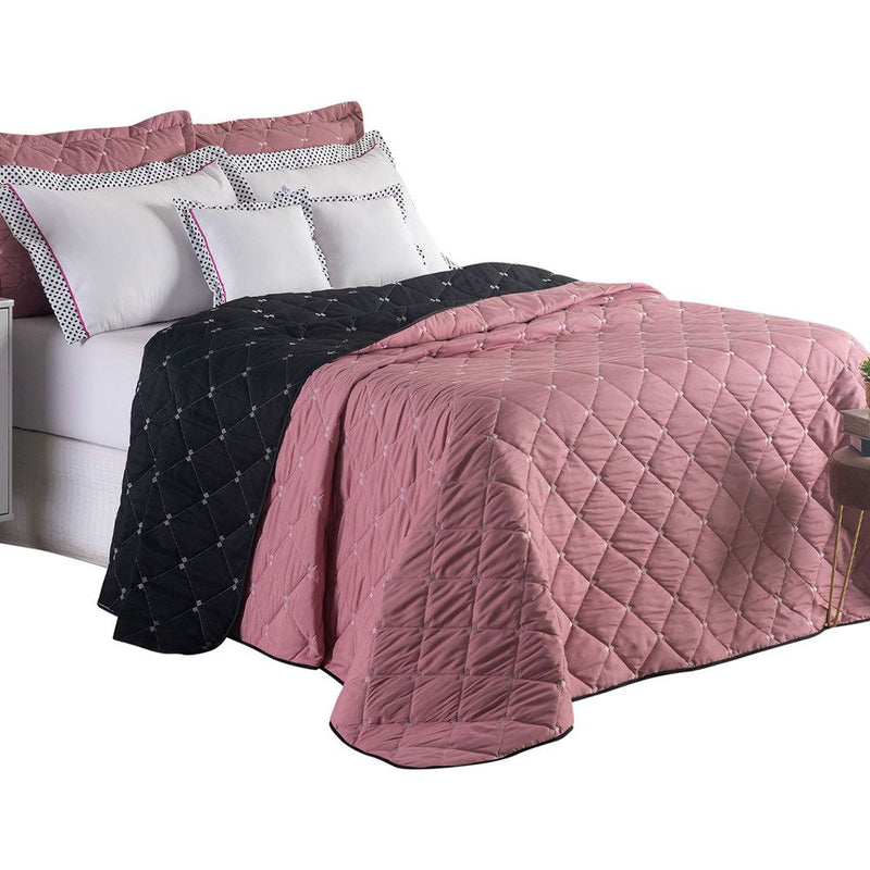 Kit Cobre Leito Dupla Face Casal Padrão Bordado Renove Hipercal 400 Fios