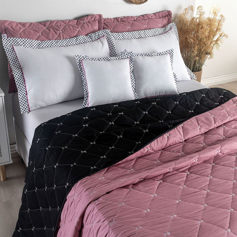 Kit Cobre Leito Dupla Face Casal Padrão Bordado Renove Hipercal 400 Fios Cor:ro